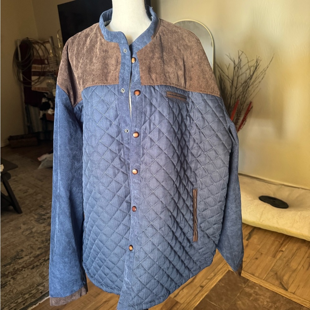 Men's Quilted Blue and Brown Jacket